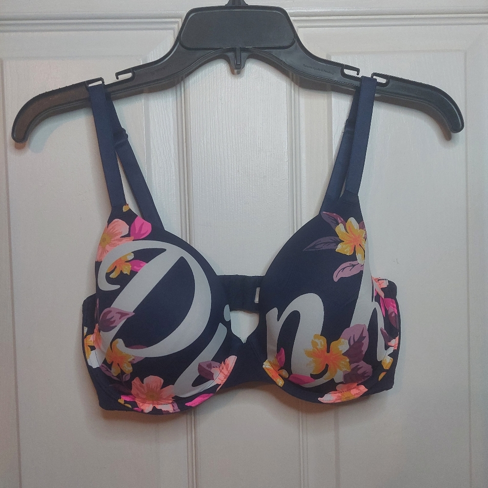 Pink By Victoria's Secret Lightly Lined Tshirt Demi Bra Blue Floral Size 34DD